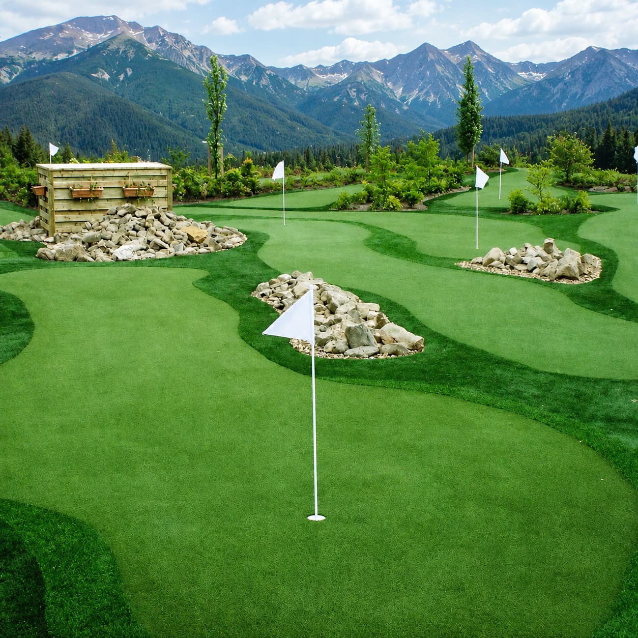 Mini Golf Course at Sonagarh Fort Resort — Landscaped mini golf greens with flagged holes